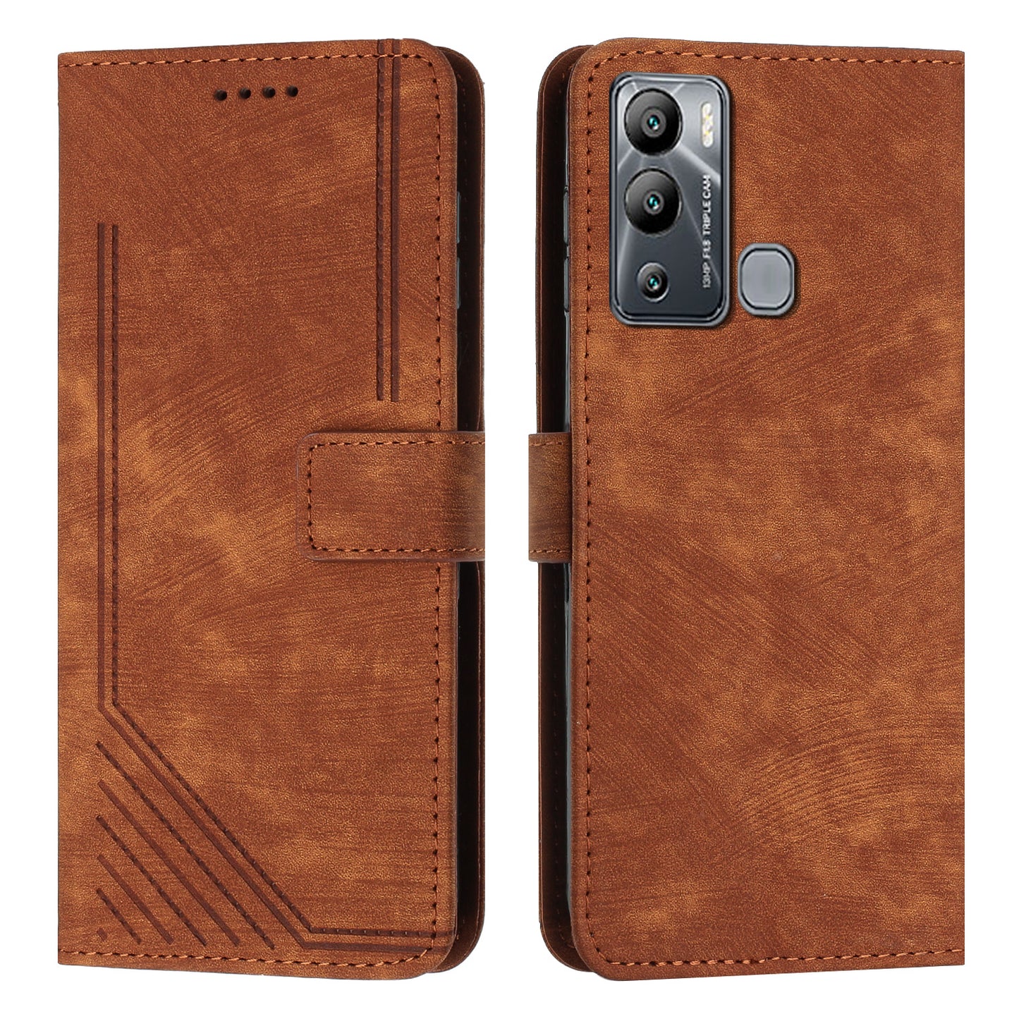 For Infinix Hot 12i 4G Slim-Fit Wallet Phone Stand Case PU Leather Lines Imprinted Skin-Touch Cover with Straps