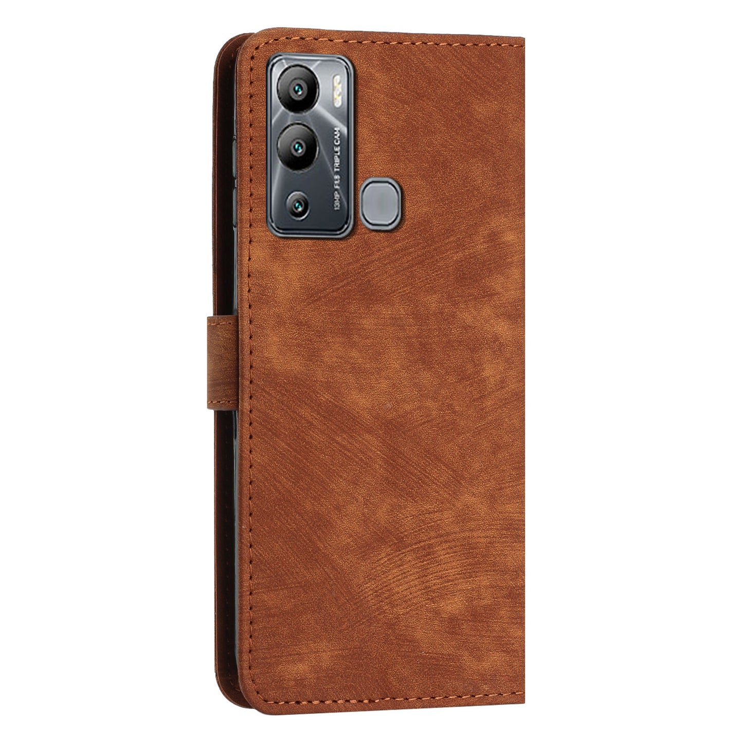 For Infinix Hot 12i 4G Slim-Fit Wallet Phone Stand Case PU Leather Lines Imprinted Skin-Touch Cover with Straps