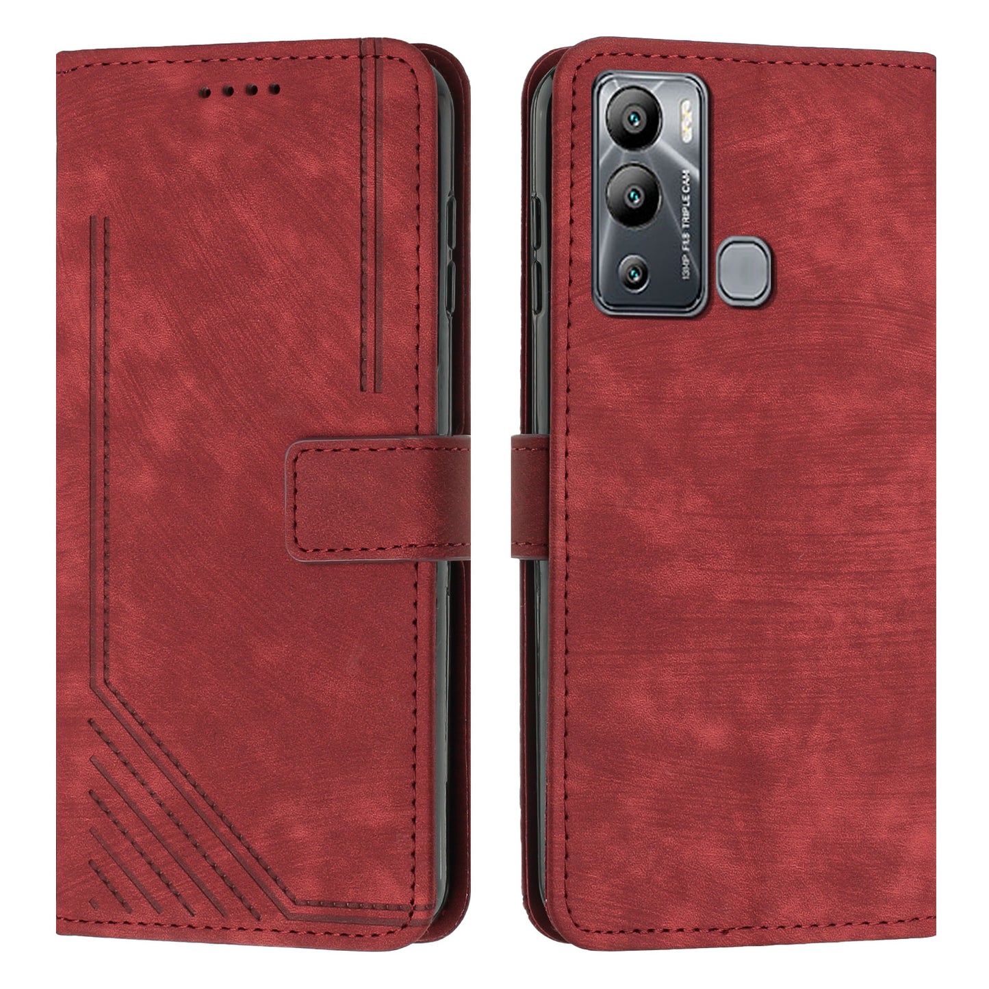 For Infinix Hot 12i 4G Slim-Fit Wallet Phone Stand Case PU Leather Lines Imprinted Skin-Touch Cover with Straps