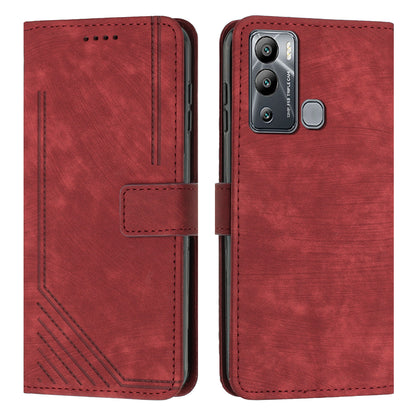 For Infinix Hot 12i 4G Slim-Fit Wallet Phone Stand Case PU Leather Lines Imprinted Skin-Touch Cover with Straps
