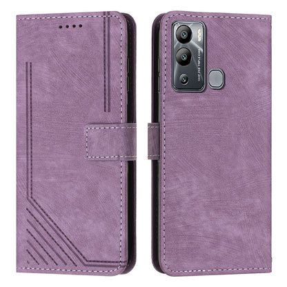 For Infinix Hot 12i 4G Slim-Fit Wallet Phone Stand Case PU Leather Lines Imprinted Skin-Touch Cover with Straps