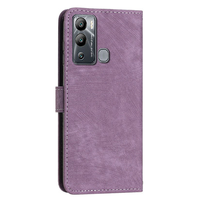 For Infinix Hot 12i 4G Slim-Fit Wallet Phone Stand Case PU Leather Lines Imprinted Skin-Touch Cover with Straps