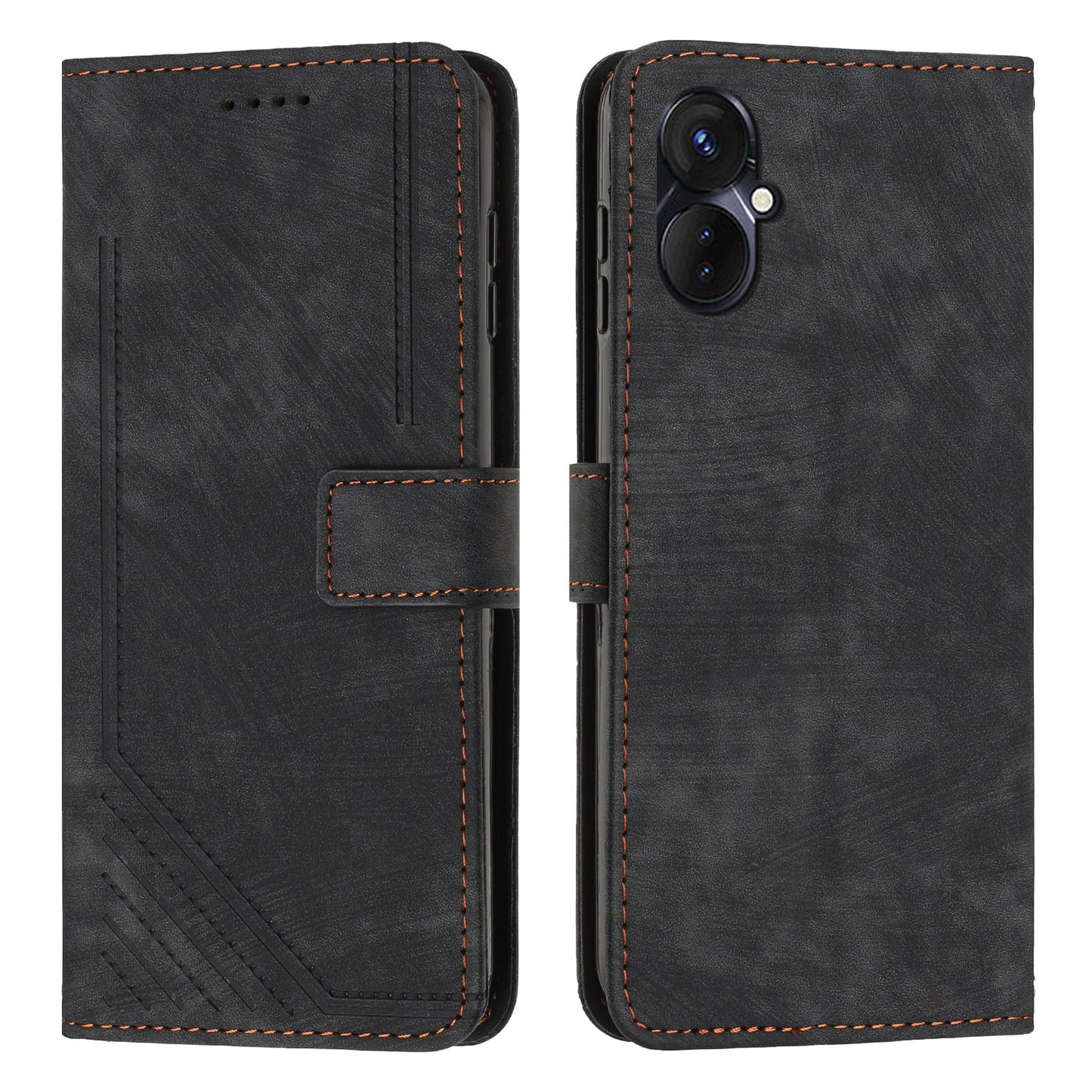 For Tecno Camon 19 Neo 4G PU Leather Phone Case Wallet Stand Lines Imprinted Flip Protective Cover