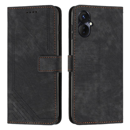 For Tecno Camon 19 Neo 4G PU Leather Phone Case Wallet Stand Lines Imprinted Flip Protective Cover