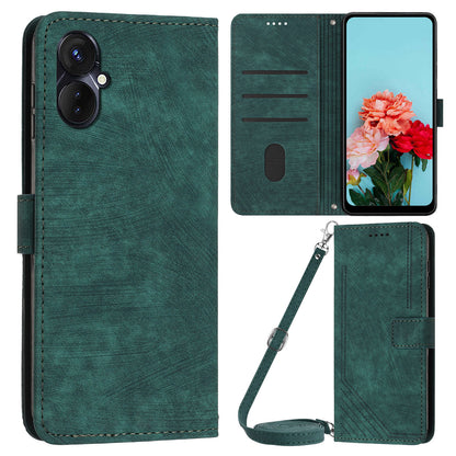 For Tecno Camon 19 Neo 4G PU Leather Phone Case Wallet Stand Lines Imprinted Flip Protective Cover