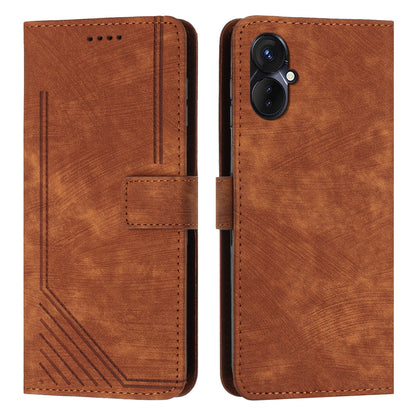 For Tecno Camon 19 Neo 4G PU Leather Phone Case Wallet Stand Lines Imprinted Flip Protective Cover