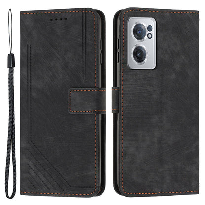 For OnePlus Nord CE 2 5G Anti-Fingerprint Phone Cover Flip Stand Imprint Lines PU Leather Wallet Skin-touch Phone Case