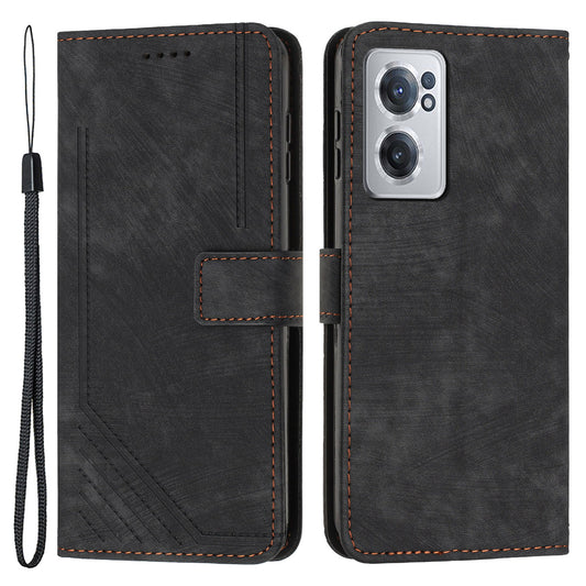 For OnePlus Nord CE 2 5G Anti-Fingerprint Phone Cover Flip Stand Imprint Lines PU Leather Wallet Skin-touch Phone Case