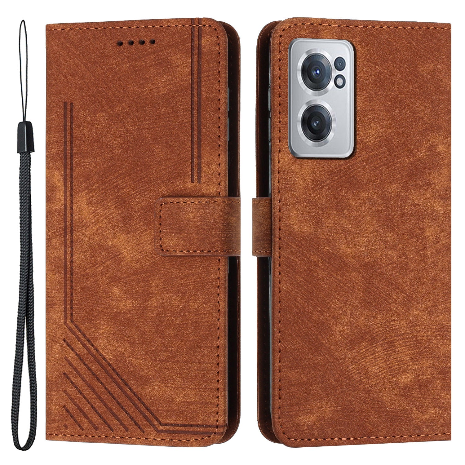 For OnePlus Nord CE 2 5G Anti-Fingerprint Phone Cover Flip Stand Imprint Lines PU Leather Wallet Skin-touch Phone Case