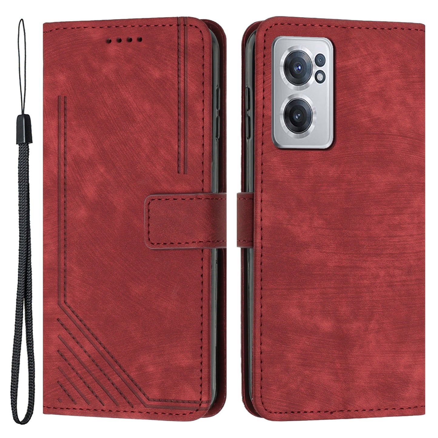 For OnePlus Nord CE 2 5G Anti-Fingerprint Phone Cover Flip Stand Imprint Lines PU Leather Wallet Skin-touch Phone Case
