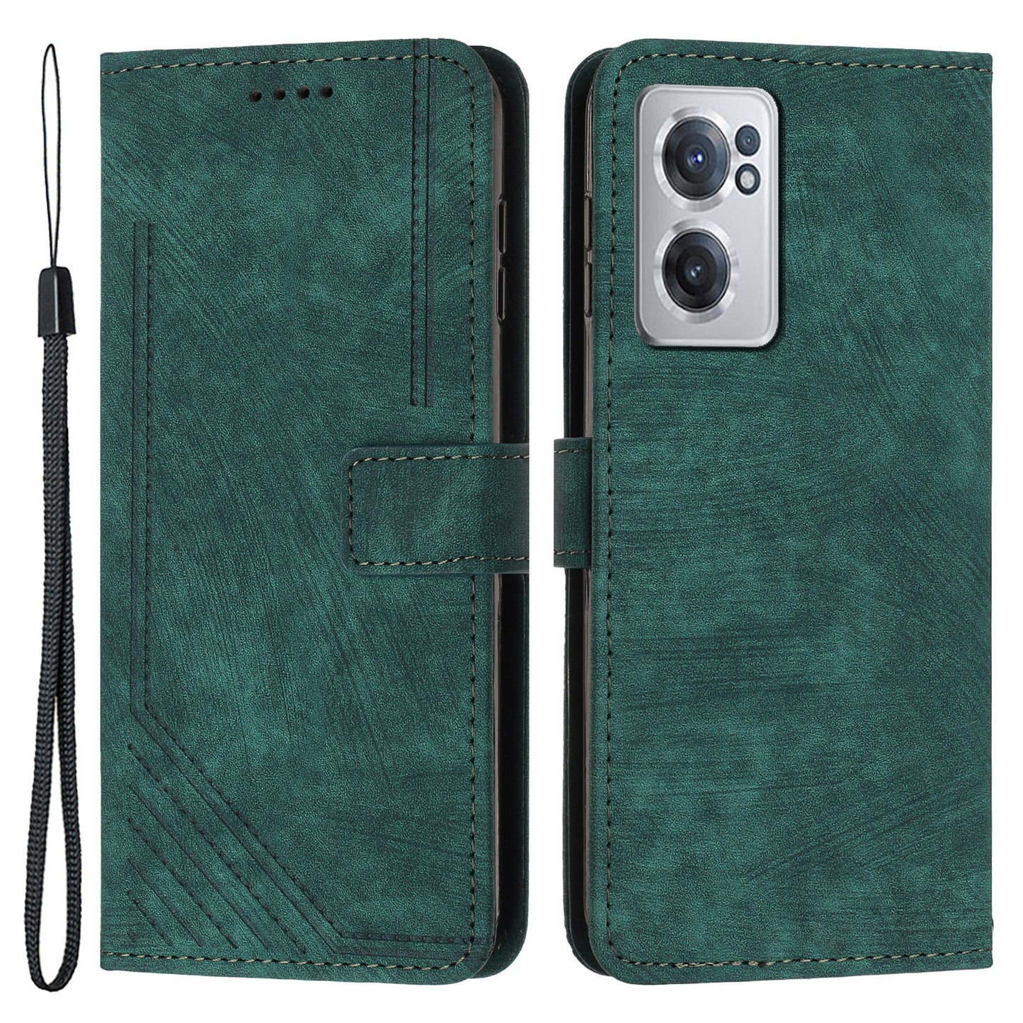 For OnePlus Nord CE 2 5G Anti-Fingerprint Phone Cover Flip Stand Imprint Lines PU Leather Wallet Skin-touch Phone Case