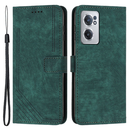 For OnePlus Nord CE 2 5G Anti-Fingerprint Phone Cover Flip Stand Imprint Lines PU Leather Wallet Skin-touch Phone Case
