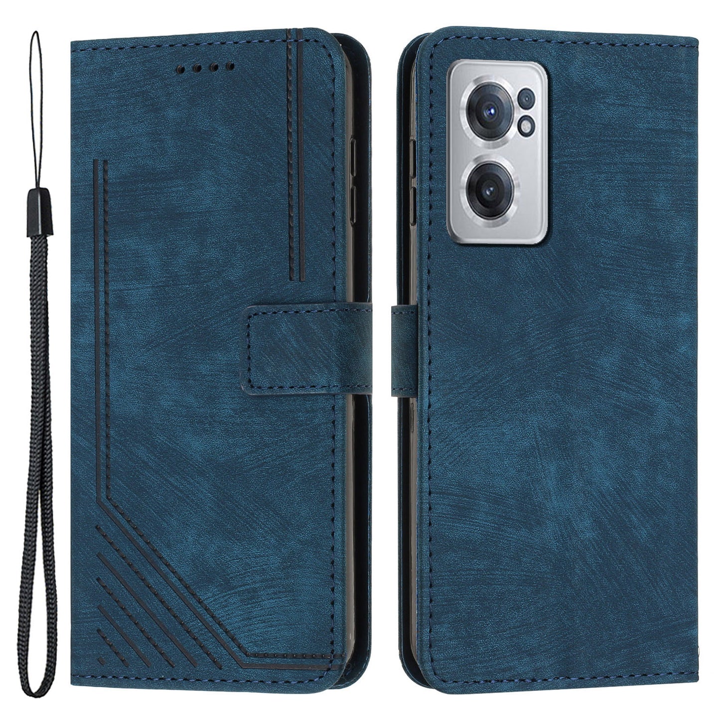 For OnePlus Nord CE 2 5G Anti-Fingerprint Phone Cover Flip Stand Imprint Lines PU Leather Wallet Skin-touch Phone Case