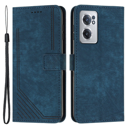 For OnePlus Nord CE 2 5G Anti-Fingerprint Phone Cover Flip Stand Imprint Lines PU Leather Wallet Skin-touch Phone Case