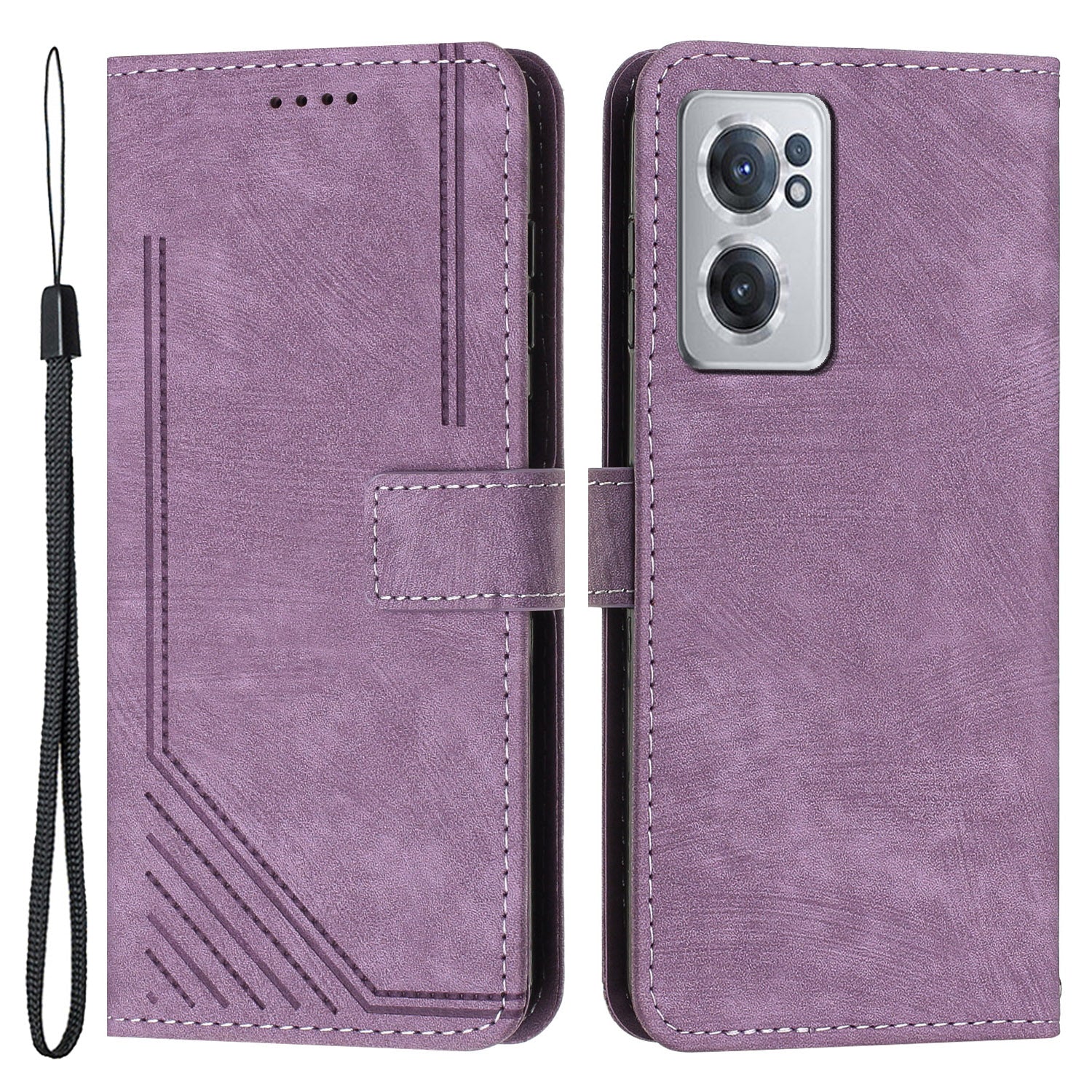 For OnePlus Nord CE 2 5G Anti-Fingerprint Phone Cover Flip Stand Imprint Lines PU Leather Wallet Skin-touch Phone Case
