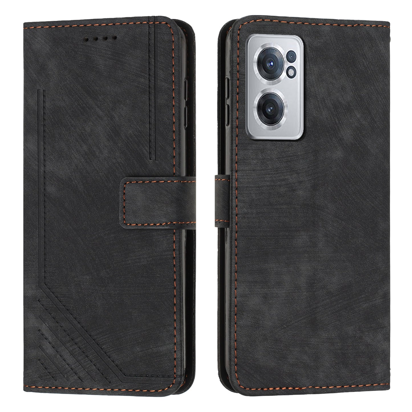 For OnePlus Nord CE 2 5G Imprinted Lines Stand Cell Phone Cover PU Leather Wallet Skin-touch Phone Case with Straps