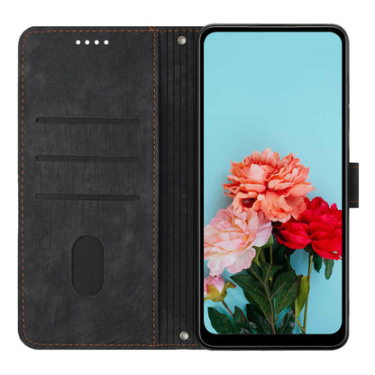 For OnePlus Nord CE 2 5G Imprinted Lines Stand Cell Phone Cover PU Leather Wallet Skin-touch Phone Case with Straps