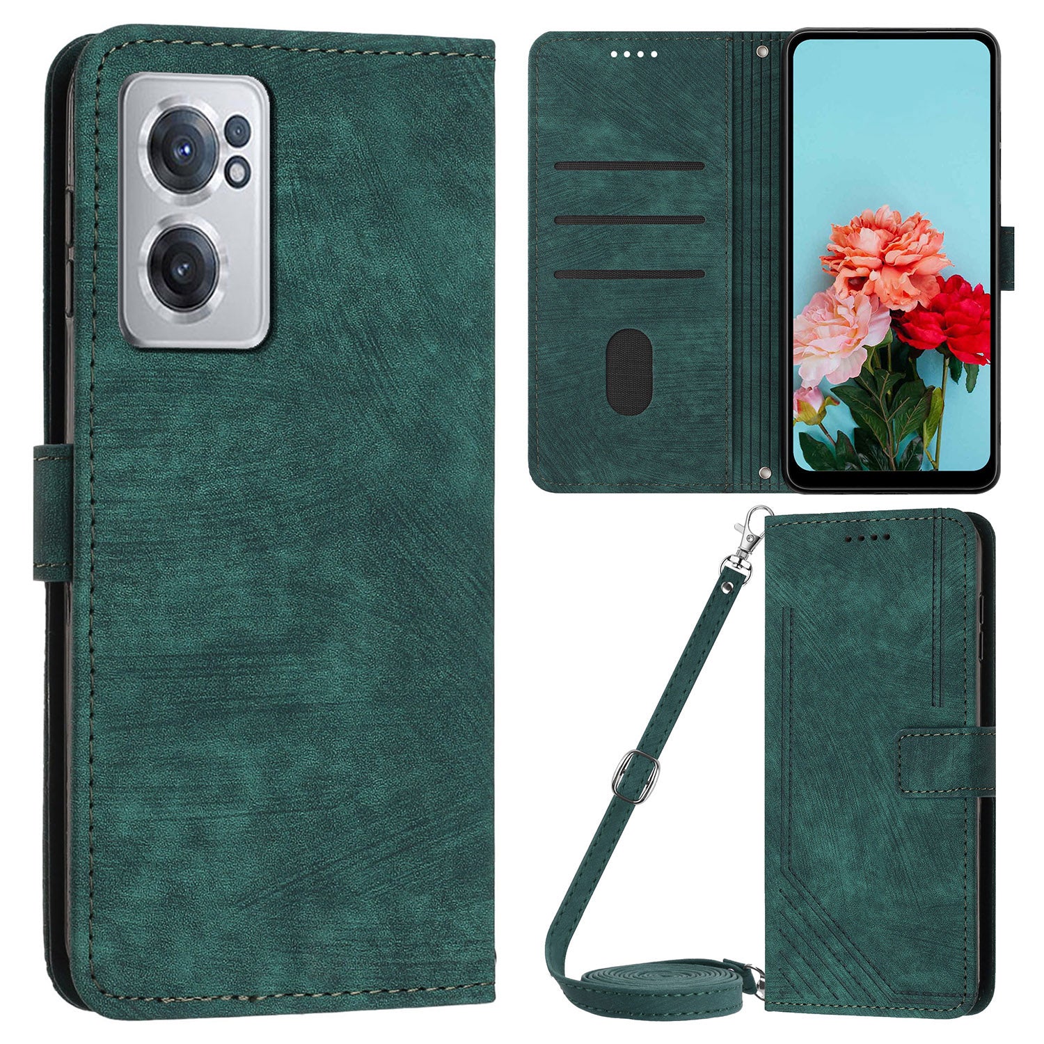 For OnePlus Nord CE 2 5G Imprinted Lines Stand Cell Phone Cover PU Leather Wallet Skin-touch Phone Case with Straps