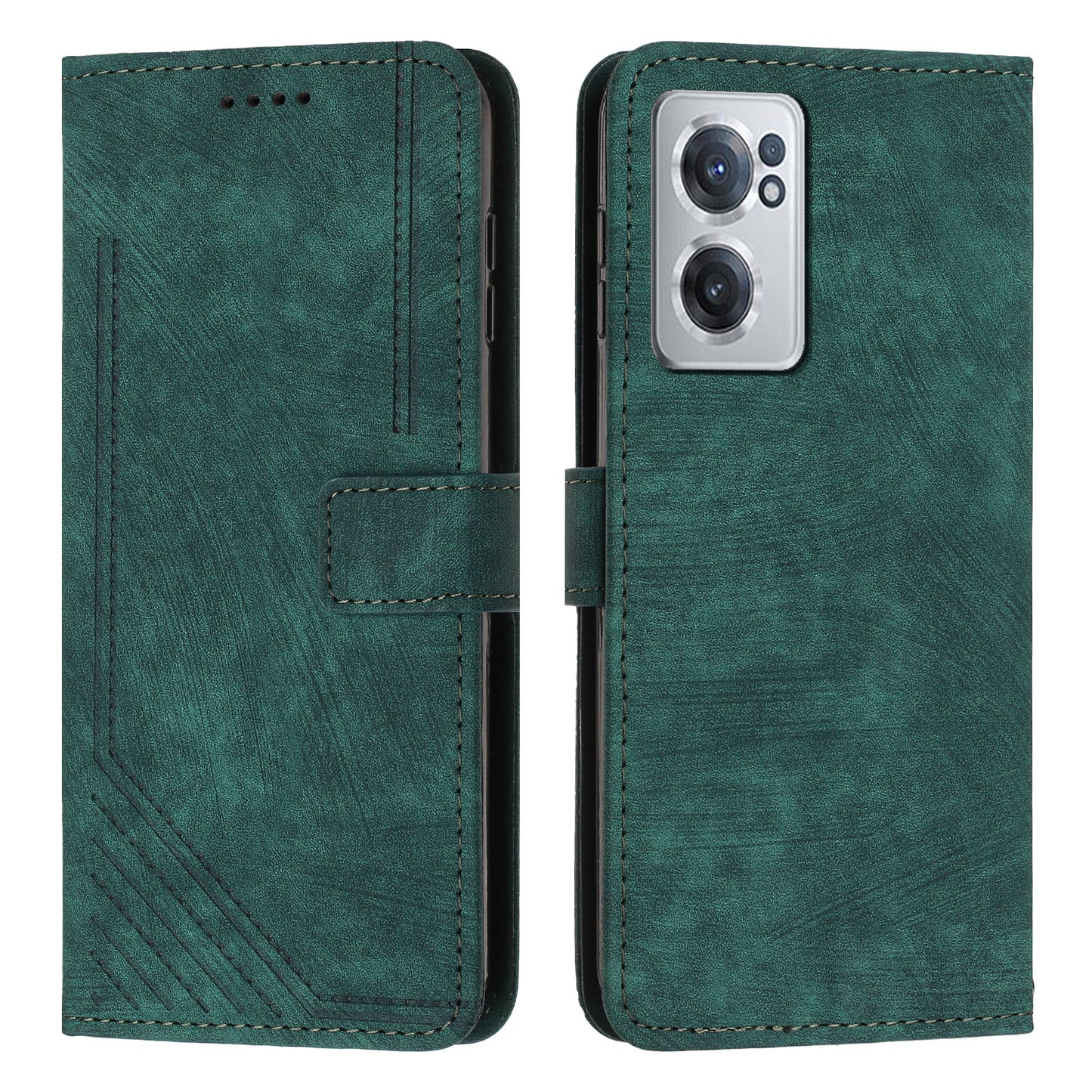For OnePlus Nord CE 2 5G Imprinted Lines Stand Cell Phone Cover PU Leather Wallet Skin-touch Phone Case with Straps