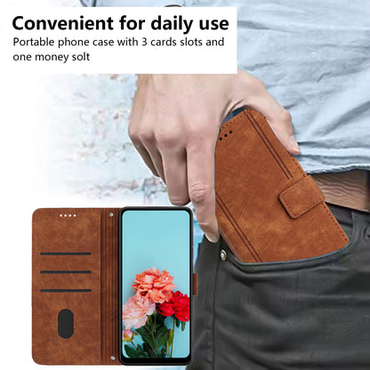 For OnePlus Nord CE 2 5G Imprinted Lines Stand Cell Phone Cover PU Leather Wallet Skin-touch Phone Case with Straps
