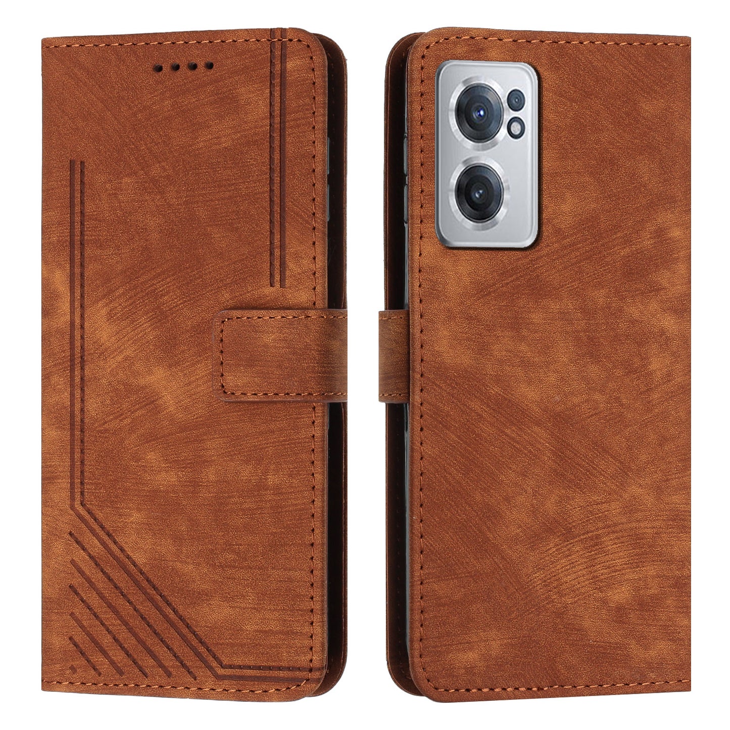 For OnePlus Nord CE 2 5G Imprinted Lines Stand Cell Phone Cover PU Leather Wallet Skin-touch Phone Case with Straps