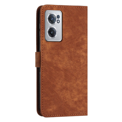 For OnePlus Nord CE 2 5G Imprinted Lines Stand Cell Phone Cover PU Leather Wallet Skin-touch Phone Case with Straps