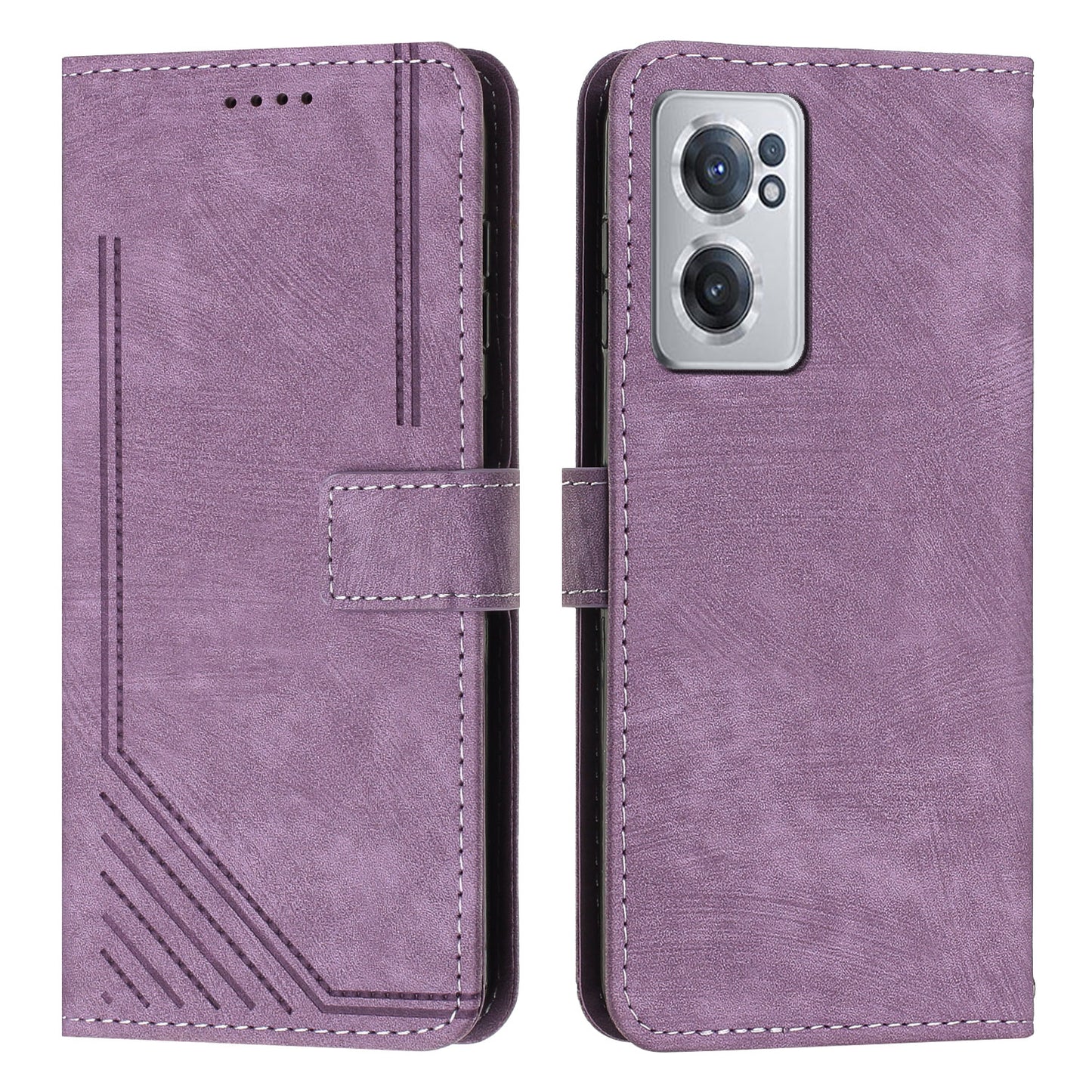 For OnePlus Nord CE 2 5G Imprinted Lines Stand Cell Phone Cover PU Leather Wallet Skin-touch Phone Case with Straps