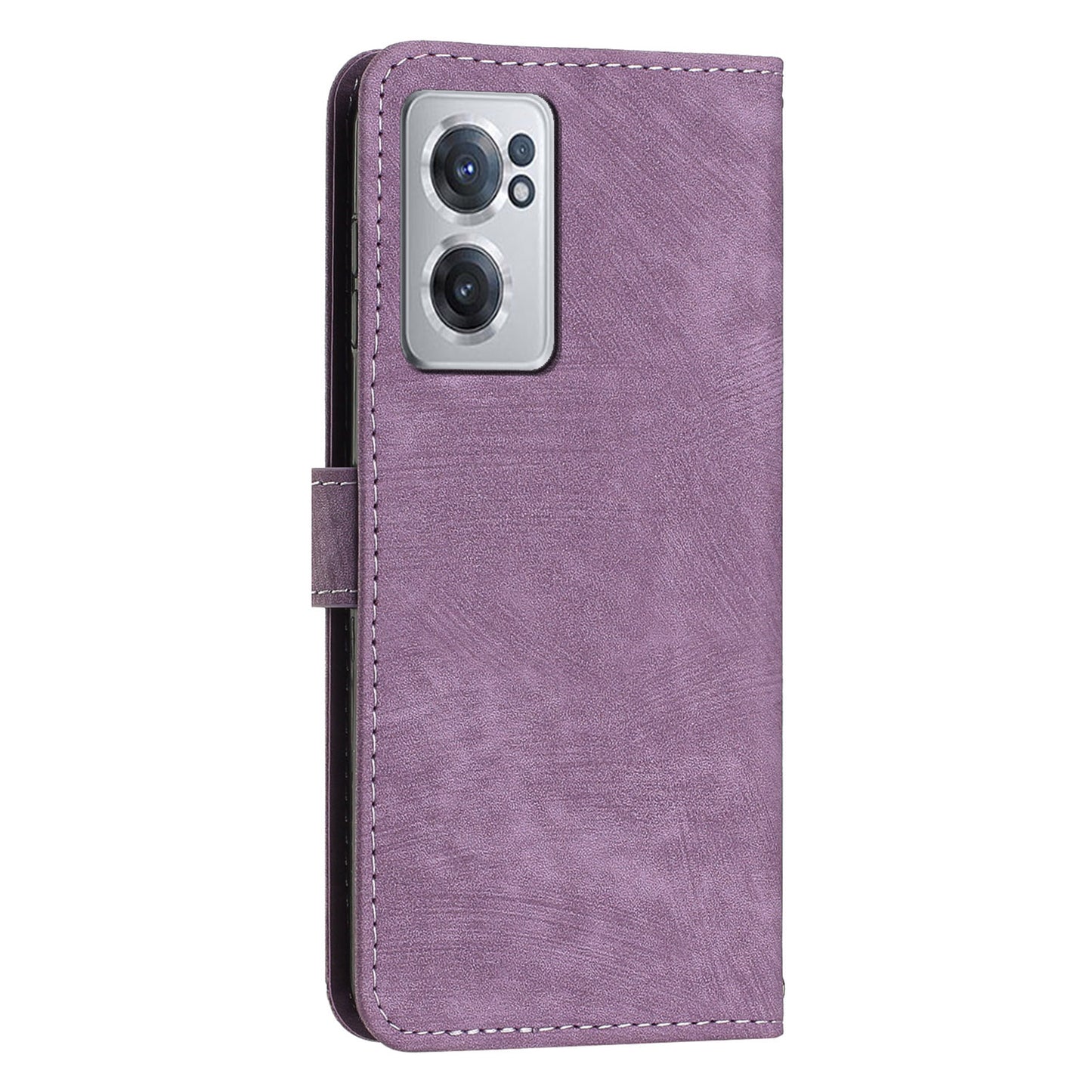 For OnePlus Nord CE 2 5G Imprinted Lines Stand Cell Phone Cover PU Leather Wallet Skin-touch Phone Case with Straps