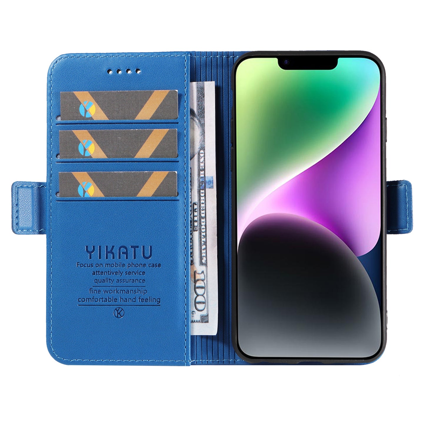 YIKATU YK-003 For iPhone 14 PU Leather Magnetic Flip Case Wallet Stand Protective Cover