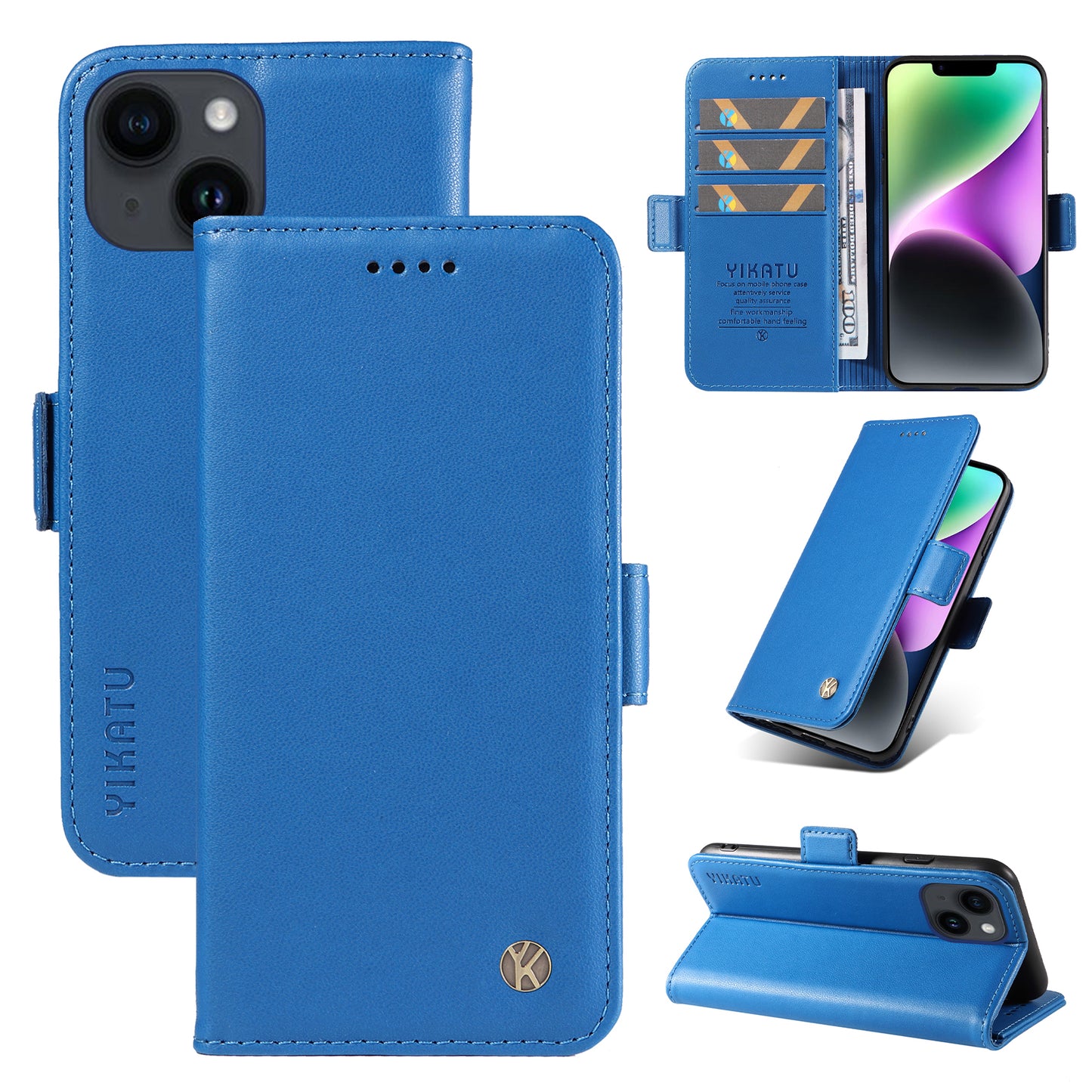 YIKATU YK-003 For iPhone 14 PU Leather Magnetic Flip Case Wallet Stand Protective Cover