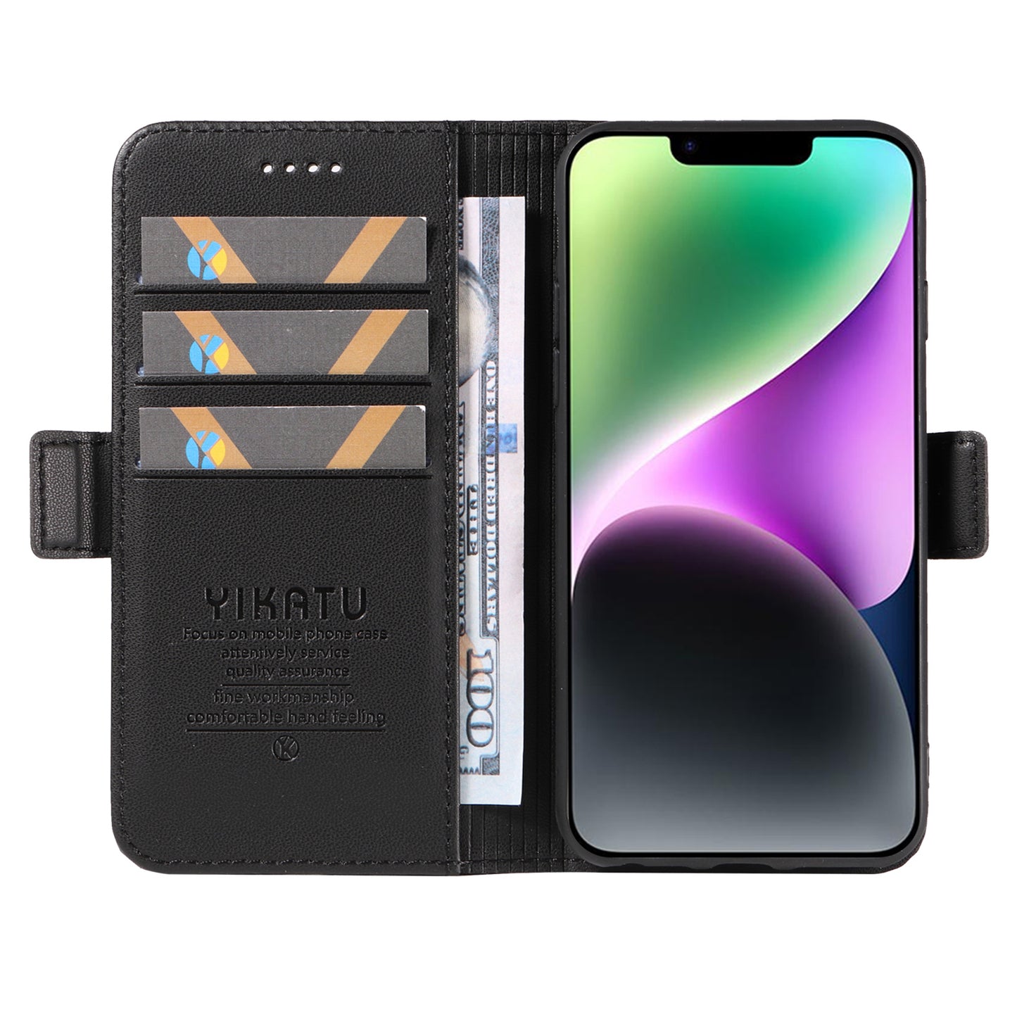 YIKATU YK-003 For iPhone 14 PU Leather Magnetic Flip Case Wallet Stand Protective Cover
