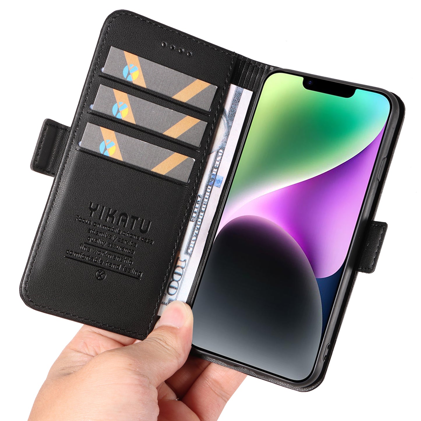 YIKATU YK-003 For iPhone 14 PU Leather Magnetic Flip Case Wallet Stand Protective Cover