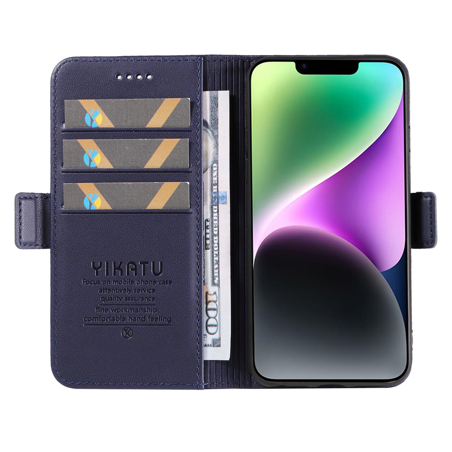 YIKATU YK-003 For iPhone 14 PU Leather Magnetic Flip Case Wallet Stand Protective Cover