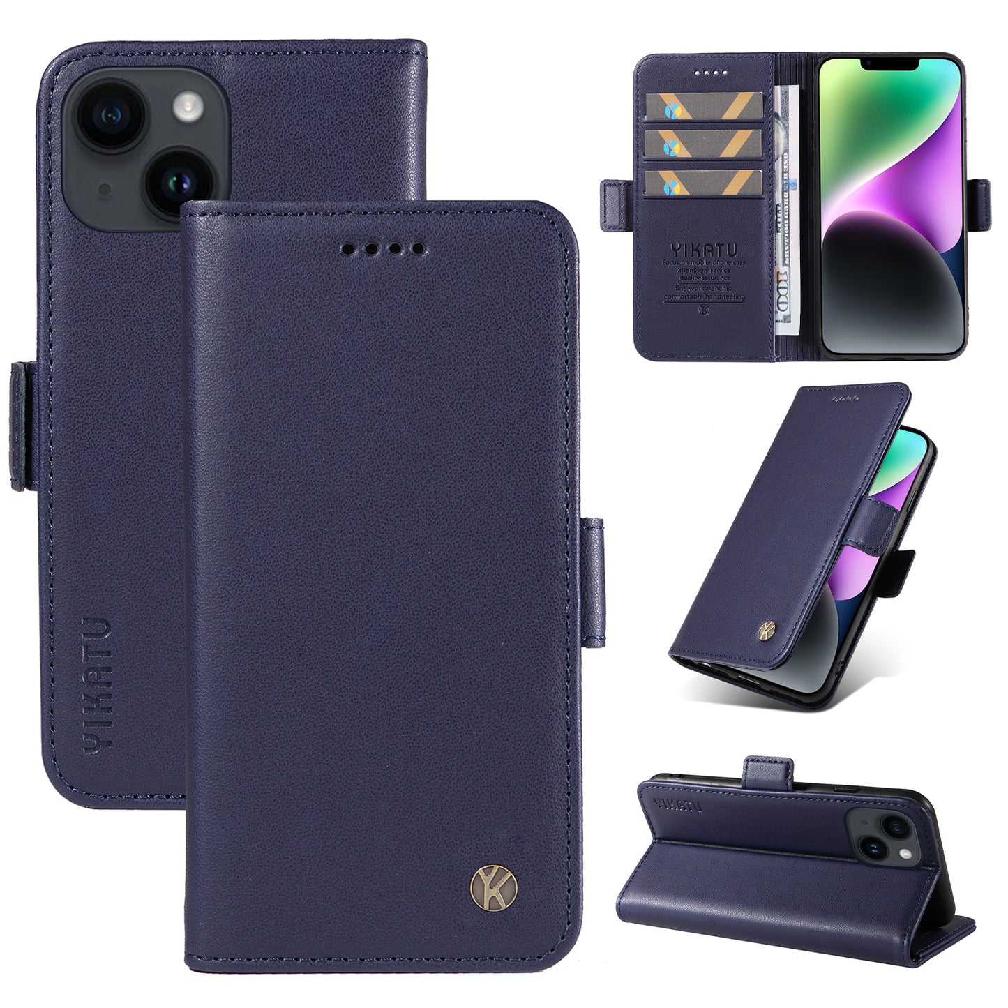YIKATU YK-003 For iPhone 14 PU Leather Magnetic Flip Case Wallet Stand Protective Cover