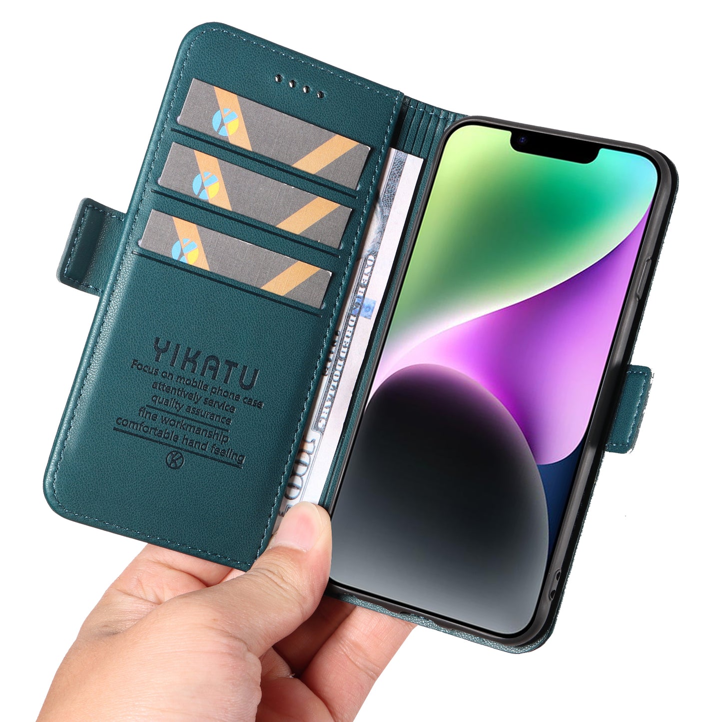 YIKATU YK-003 For iPhone 14 PU Leather Magnetic Flip Case Wallet Stand Protective Cover