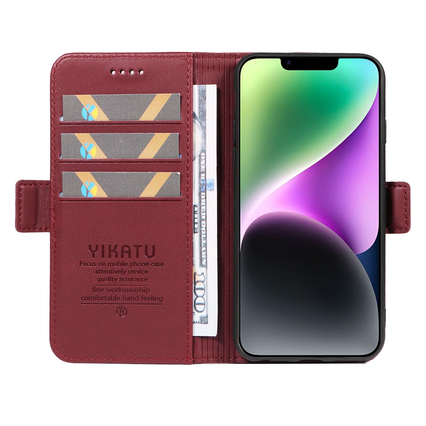YIKATU YK-003 For iPhone 14 PU Leather Magnetic Flip Case Wallet Stand Protective Cover