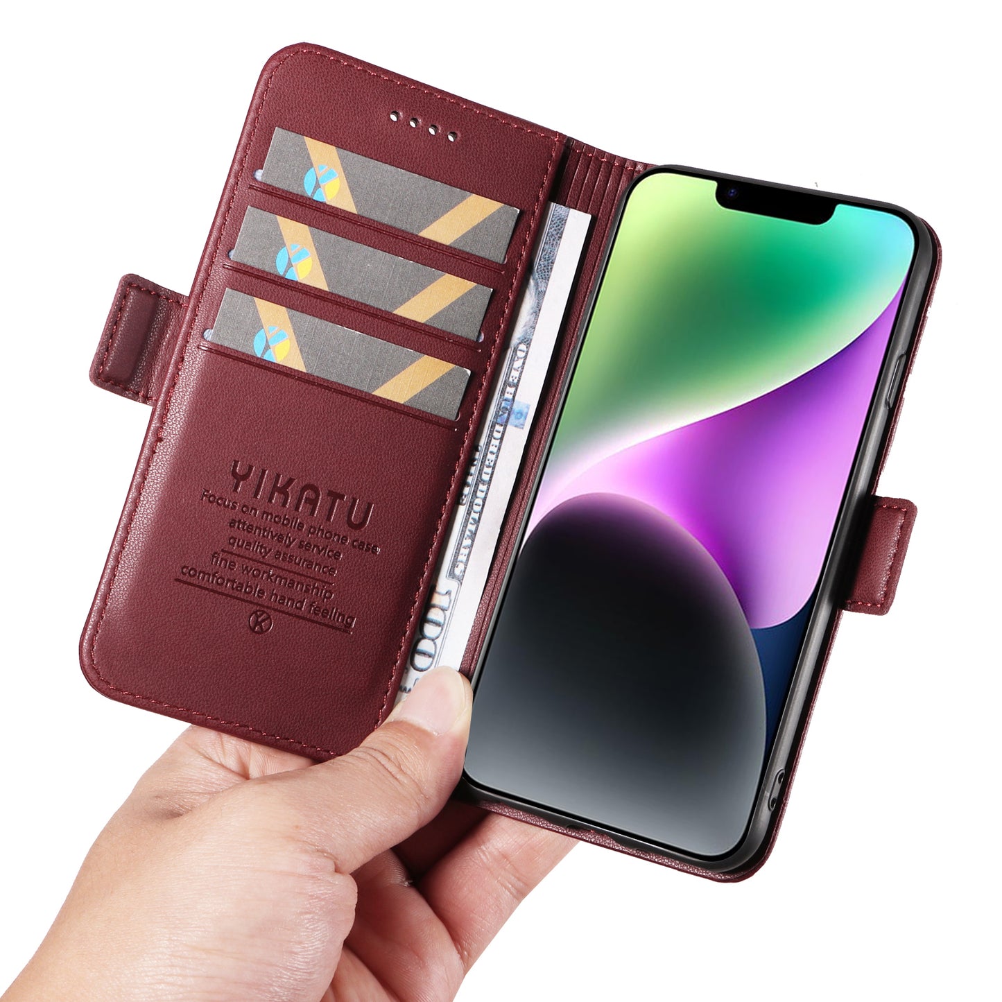 YIKATU YK-003 For iPhone 14 PU Leather Magnetic Flip Case Wallet Stand Protective Cover