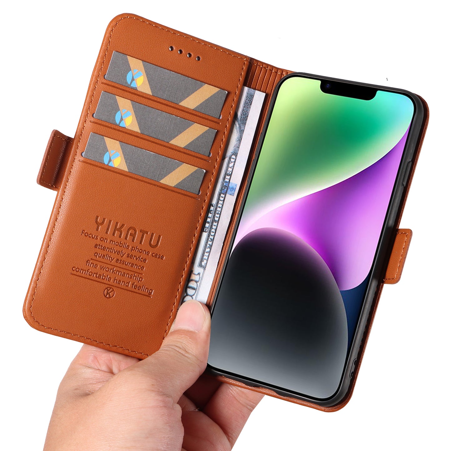 YIKATU YK-003 For iPhone 14 PU Leather Magnetic Flip Case Wallet Stand Protective Cover