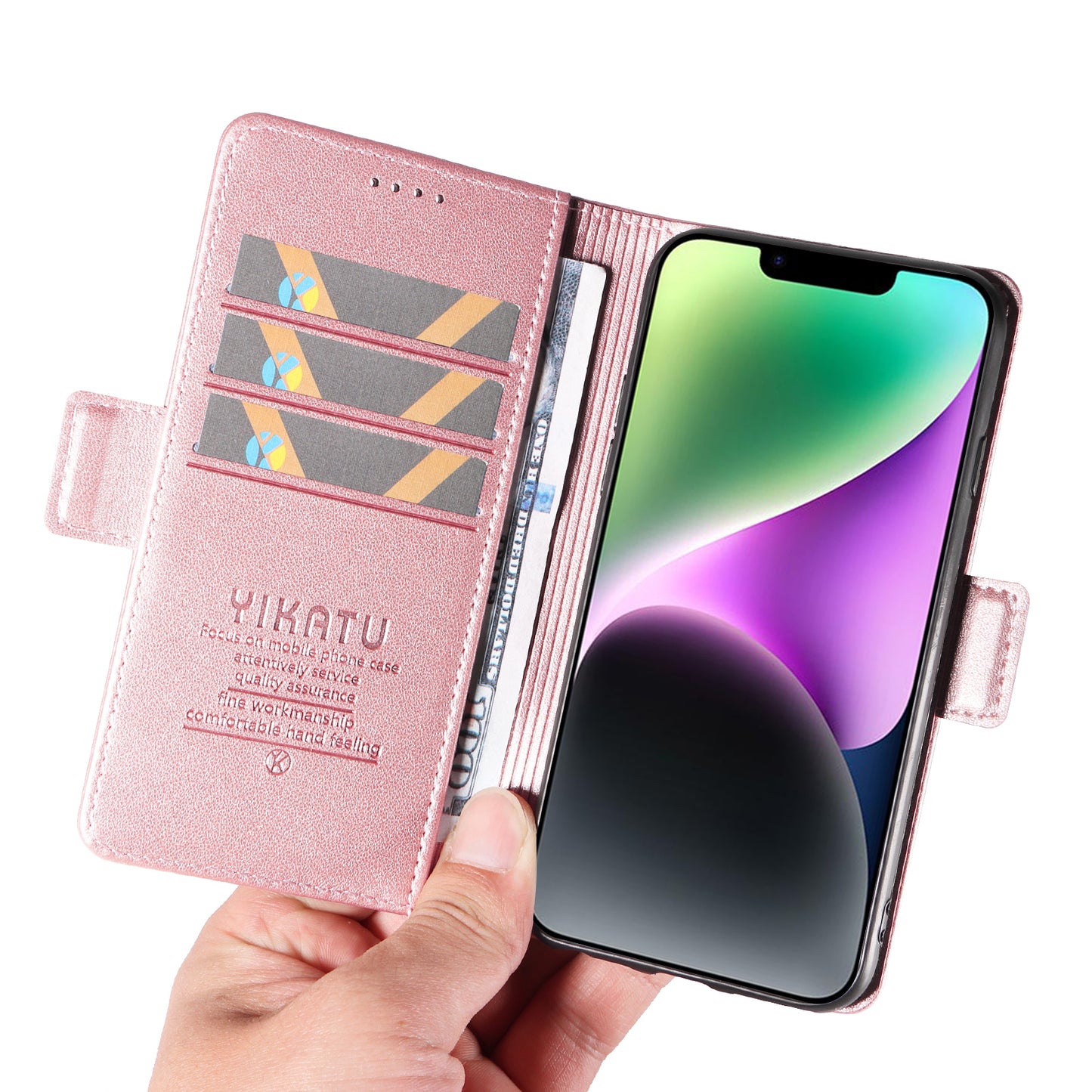 YIKATU YK-003 For iPhone 14 PU Leather Magnetic Flip Case Wallet Stand Protective Cover