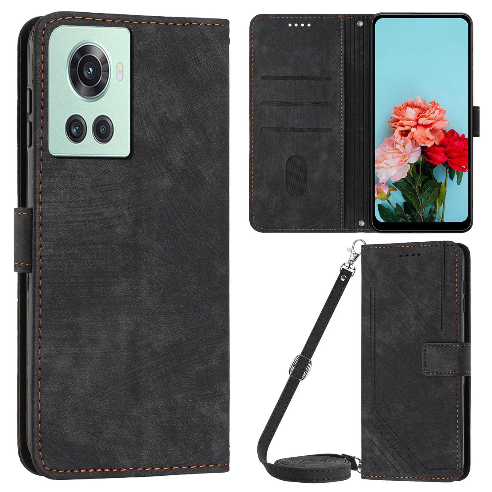 PU Leather Phone Stand Cover for OnePlus Ace 5G , Anti-Scratch Imprinted Lines Wallet Phone Case with Straps