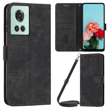 PU Leather Phone Stand Cover for OnePlus Ace 5G , Anti-Scratch Imprinted Lines Wallet Phone Case with Straps