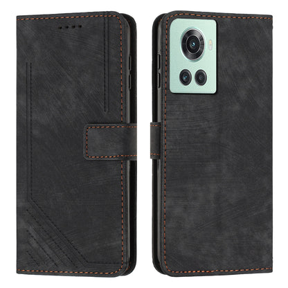 PU Leather Phone Stand Cover for OnePlus Ace 5G , Anti-Scratch Imprinted Lines Wallet Phone Case with Straps