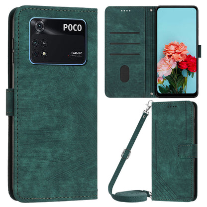 PU Leather Phone Stand Cover for OnePlus Ace 5G , Anti-Scratch Imprinted Lines Wallet Phone Case with Straps