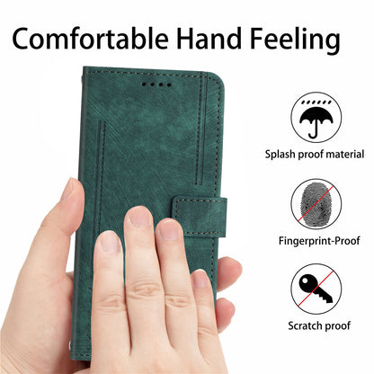PU Leather Phone Stand Cover for OnePlus Ace 5G , Anti-Scratch Imprinted Lines Wallet Phone Case with Straps