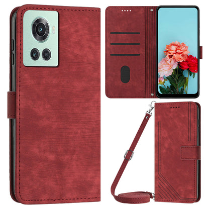 PU Leather Phone Stand Cover for OnePlus Ace 5G , Anti-Scratch Imprinted Lines Wallet Phone Case with Straps