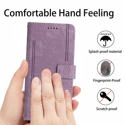 PU Leather Phone Stand Cover for OnePlus Ace 5G , Anti-Scratch Imprinted Lines Wallet Phone Case with Straps