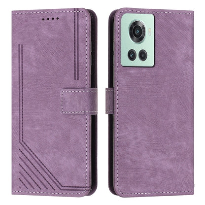 PU Leather Phone Stand Cover for OnePlus Ace 5G , Anti-Scratch Imprinted Lines Wallet Phone Case with Straps