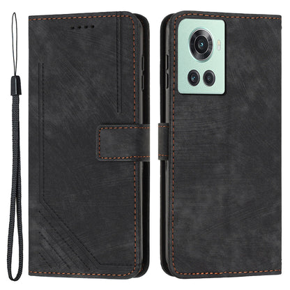 For OnePlus Ace 5G Cell Phone Cover Flip Stand Imprinted Lines Skin-touch Feeling PU Leather Wallet Phone Shell