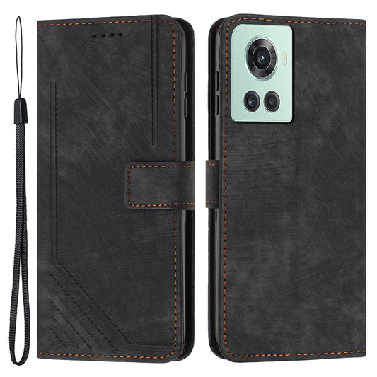 For OnePlus Ace 5G Cell Phone Cover Flip Stand Imprinted Lines Skin-touch Feeling PU Leather Wallet Phone Shell