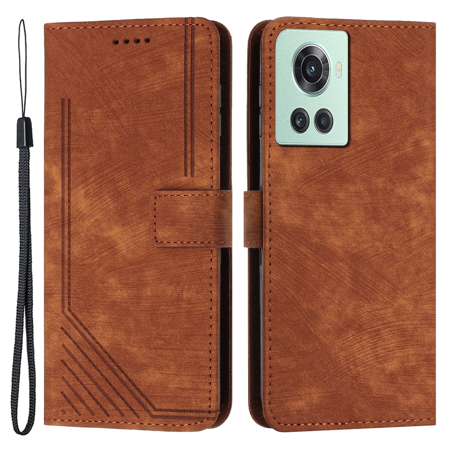 For OnePlus Ace 5G Cell Phone Cover Flip Stand Imprinted Lines Skin-touch Feeling PU Leather Wallet Phone Shell